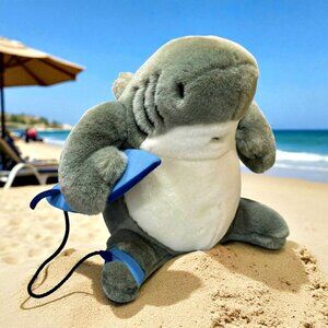 Crazy Shirts Hawaii Gray Shark w Surfboard Plush 9 Inch Stuffed Animal Soft Toy